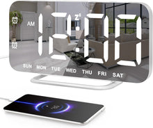 Load image into Gallery viewer, JALL Slim LED Digital Alarm Clock, Mirror Surface for Makeup, with Diming, Large Display, Easy Setting, USB Ports, Modern Decor for Bedroom, Desk, Idea for Women, Sister, College Girl, Black