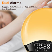 Load image into Gallery viewer, JALL Sunrise Alarm Clock for Bedrooms with White Noise Sound Machine, Wake Up Light Alarm Clocks for Heavy Sleepers &amp; Kids, Dual Alarms, Nightlight, Sleep Timer, Bluetooth Speaker