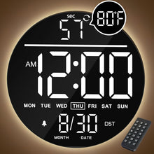 Load image into Gallery viewer, JALL 10" Large Digital Wall Clock with Seconds, Alarm Countdown Timer, Big LED Display, RGB Color, DST, Temperature, Mounted for Bedroom Living Room Office Classroom Gym, Xmas Birthday Gift, RGB