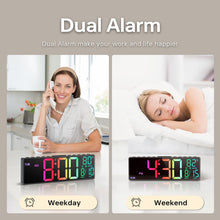 Load image into Gallery viewer, JALL 10.5'' Large Digital Alarm Clock with 8 RGB Colors, Date, Month, Temperature LED, Auto DST, Digital Clock Large Display for Classroom, Office, Bedroom, Back-to-School Gift for Students, Teachers