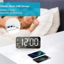 Load image into Gallery viewer, Slim LED Digital Alarm Clock, Mirror Surface for Makeup, with Diming, Large Display, Easy Setting, USB Charger Ports, Modern Bedroom, Desk, Office Living Room Decor, Christmas Birthday for Women Girl
