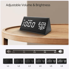 Load image into Gallery viewer, Digital Alarm Clock, with Wooden Electronic LED Time Display, 3 Alarm Settings, Humidity &amp; Temperature Detect, Wood Made Electric Clocks for Bedroom, Bedside (Black)