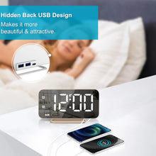 Load image into Gallery viewer, JALL Slim LED Digital Alarm Clock, Mirror Surface for Makeup, with Diming, Large Display, Easy Setting, USB Ports, Modern Decor for Bedroom, Desk, Idea for Women, Sister, College Girl, Black