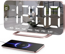 Load image into Gallery viewer, Slim LED Digital Alarm Clock, Mirror Surface for Makeup, with Diming, Large Display, Easy Setting, USB Charger Ports, Modern Bedroom, Desk, Office Living Room Decor, Christmas Birthday for Women Girl