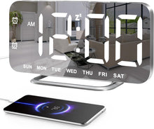 Load image into Gallery viewer, JALL Slim LED Digital Alarm Clock, Mirror Surface for Makeup, with Diming, Large Display, Easy Setting, USB Ports, Modern Decor for Bedroom, Desk, Idea for Women, Sister, College Girl, Black