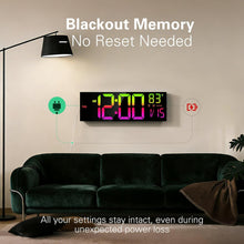 Load image into Gallery viewer, JALL 16.15 inch Large Digital Wall Clock, RGB Lights with Remote Control, Dual Alarms with Big LED Display, Auto DST, C° / F° Temperature for Classroom, Birthday Gift, Senior