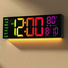 Load image into Gallery viewer, JALL 12'' Large Digital Wall Clock, Big LED Number Dispaly, RGB Colors, DST, Night Light for Classroom, Living Room, Bedroom, Mounted, Birthday Xmas Gift
