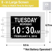 Load image into Gallery viewer, 2026 Digital Calendar Alarm Day Clock with 8" Large Screen Display, AM PM, Multiple Alarms, for Impaired Vision People, the Aged Seniors, the Dementia, for Desk, Wall Mounted, White