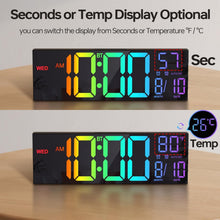 Load image into Gallery viewer, JALL 16.2" Large Digital Wall Clock with Bluetooth Sync, RGB Digital Clock Large Display with Auto DST, Wall Clock for Classroom Bedroom Gym Office, Led Clock for Seniors (Black)