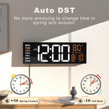 Load image into Gallery viewer, JALL 16" Large Digital Wall Mount Clock, Count Down Timer, Alarm, Big LED, RGB Color, DST, Temperature for Living Room Classroom Desk, Xmas, Birthday Gift Digital Wall Clock for Senior (White Orange)