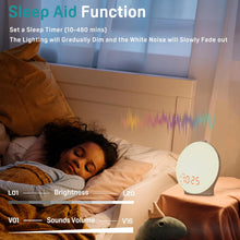 Load image into Gallery viewer, Sunrise Alarm Clock White Noise Sound Machine with 25 Soothing Sounds, 17 NightLights, Bluetooth Speaker Wake Up Light Alarm Clock for Bedrooms, Heavy Sleepers, Baby, Kids, Adults, Seniors, Ideal Gift