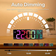 Load image into Gallery viewer, JALL 10.5'' Large Digital Alarm Clock with 8 RGB Colors, Date, Month, Temperature LED, Auto DST, Digital Clock Large Display for Classroom, Office, Bedroom, Back-to-School Gift for Students, Teachers
