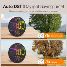 Load image into Gallery viewer, JALL 10" Large Digital Wall Clock with Seconds, Alarm Countdown Timer, Big LED Display, RGB Color, DST, Temperature, Mounted for Bedroom Living Room Office Classroom Gym, Xmas Birthday Gift, RGB