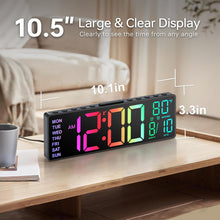 Load image into Gallery viewer, JALL 10.5'' Large Digital Alarm Clock with 8 RGB Colors, Date, Month, Temperature LED, Auto DST, Digital Clock Large Display for Classroom, Office, Bedroom, Back-to-School Gift for Students, Teachers