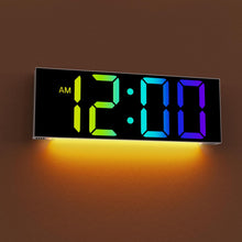 Load image into Gallery viewer, JALL 12'' Large Digital Wall Clock, Big LED Number Dispaly, RGB Colors, DST, Night Light for Classroom, Living Room, Bedroom, Mounted, Birthday Xmas Gift
