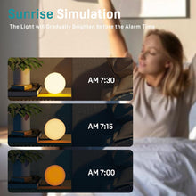 Load image into Gallery viewer, Sunrise Alarm Clock White Noise Sound Machine with 25 Soothing Sounds, 17 NightLights, Bluetooth Speaker Wake Up Light Alarm Clock for Bedrooms, Heavy Sleepers, Baby, Kids, Adults, Seniors, Ideal Gift