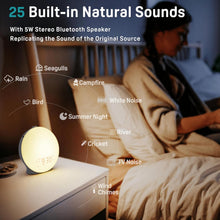 Load image into Gallery viewer, Sunrise Alarm Clock White Noise Sound Machine with 25 Soothing Sounds, 17 NightLights, Bluetooth Speaker Wake Up Light Alarm Clock for Bedrooms, Heavy Sleepers, Baby, Kids, Adults, Seniors, Ideal Gift