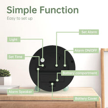 Load image into Gallery viewer, Analog Alarm Clock, 4 inch Super Silent Non Ticking Small Clock with Night Light, Battery Operated, Simple Design, Old Fashioned Style Ideal Decor, for Bedroom, Bedside, Desk, Adult, Kid, Gift, Green