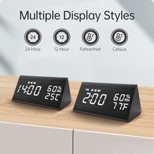 Load image into Gallery viewer, Digital Alarm Clock, with Wooden Electronic LED Time Display, 3 Alarm Settings, Humidity &amp; Temperature Detect, Wood Made Electric Clocks for Bedroom, Bedside (Black)
