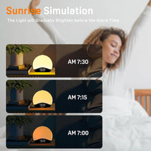 Load image into Gallery viewer, JALL Sunrise Alarm Clock for Bedrooms with White Noise Sound Machine, Wake Up Light Alarm Clocks for Heavy Sleepers &amp; Kids, Dual Alarms, Nightlight, Sleep Timer, Bluetooth Speaker