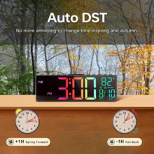 Load image into Gallery viewer, JALL 10.5'' Large Digital Alarm Clock with 8 RGB Colors, Date, Month, Temperature LED, Auto DST, Digital Clock Large Display for Classroom, Office, Bedroom, Back-to-School Gift for Students, Teachers